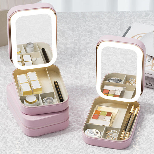 LED Brightening Organizer Box with Mirror & Light