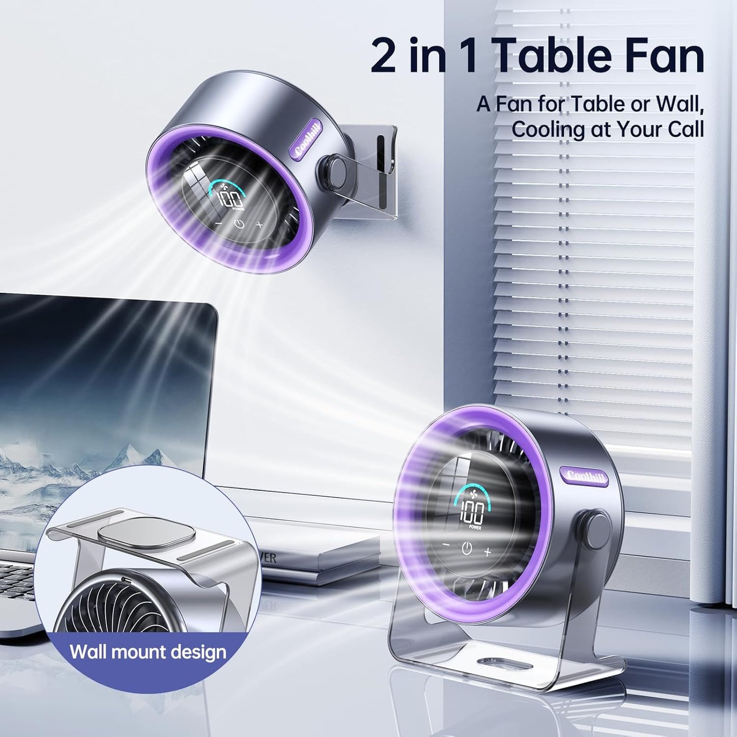 Mini Rechargeable Desk Fan with Touchscreen