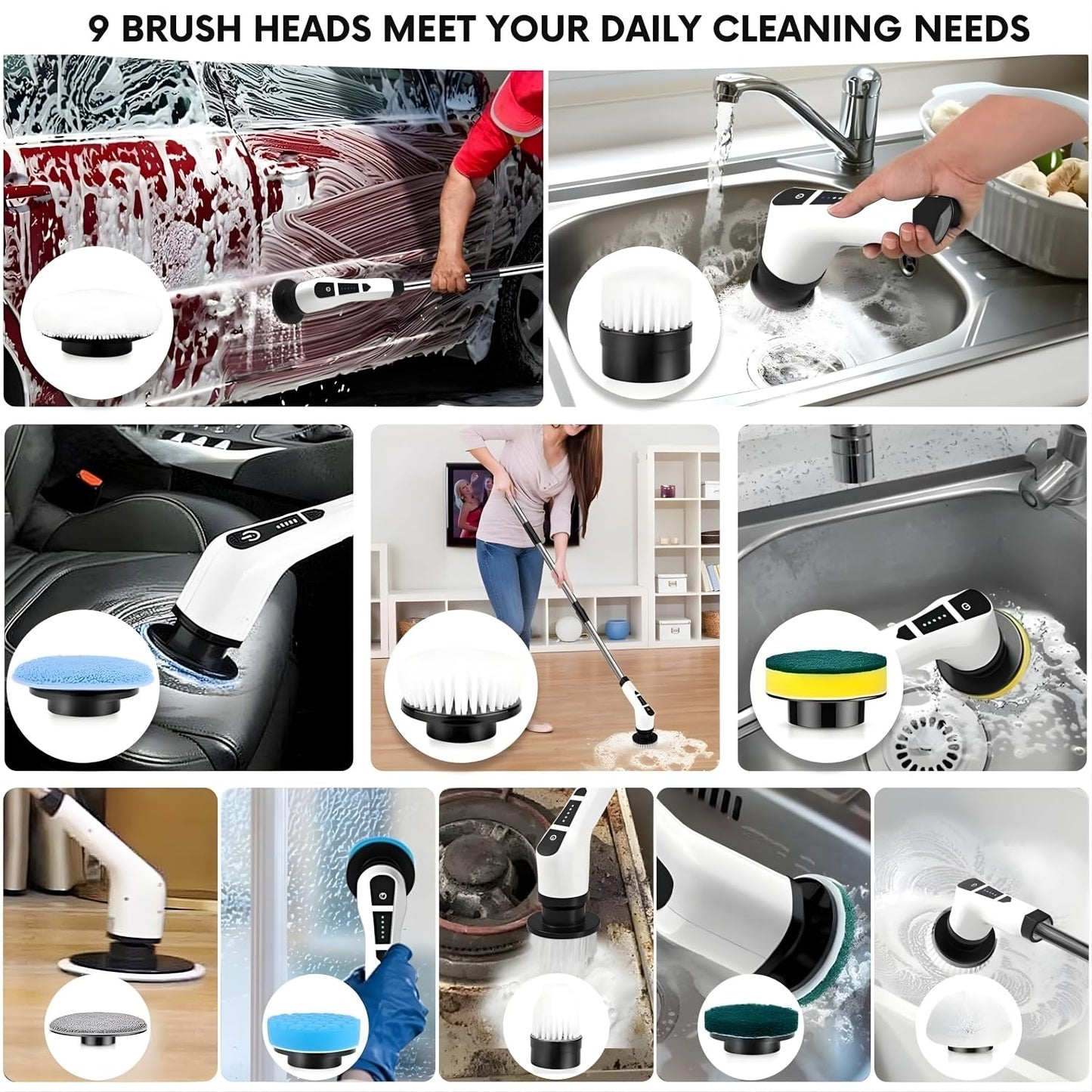 9 in 1 Cordless Electric Spin Scrubber