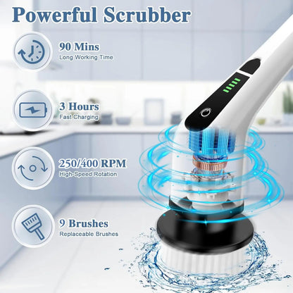 9 in 1 Cordless Electric Spin Scrubber