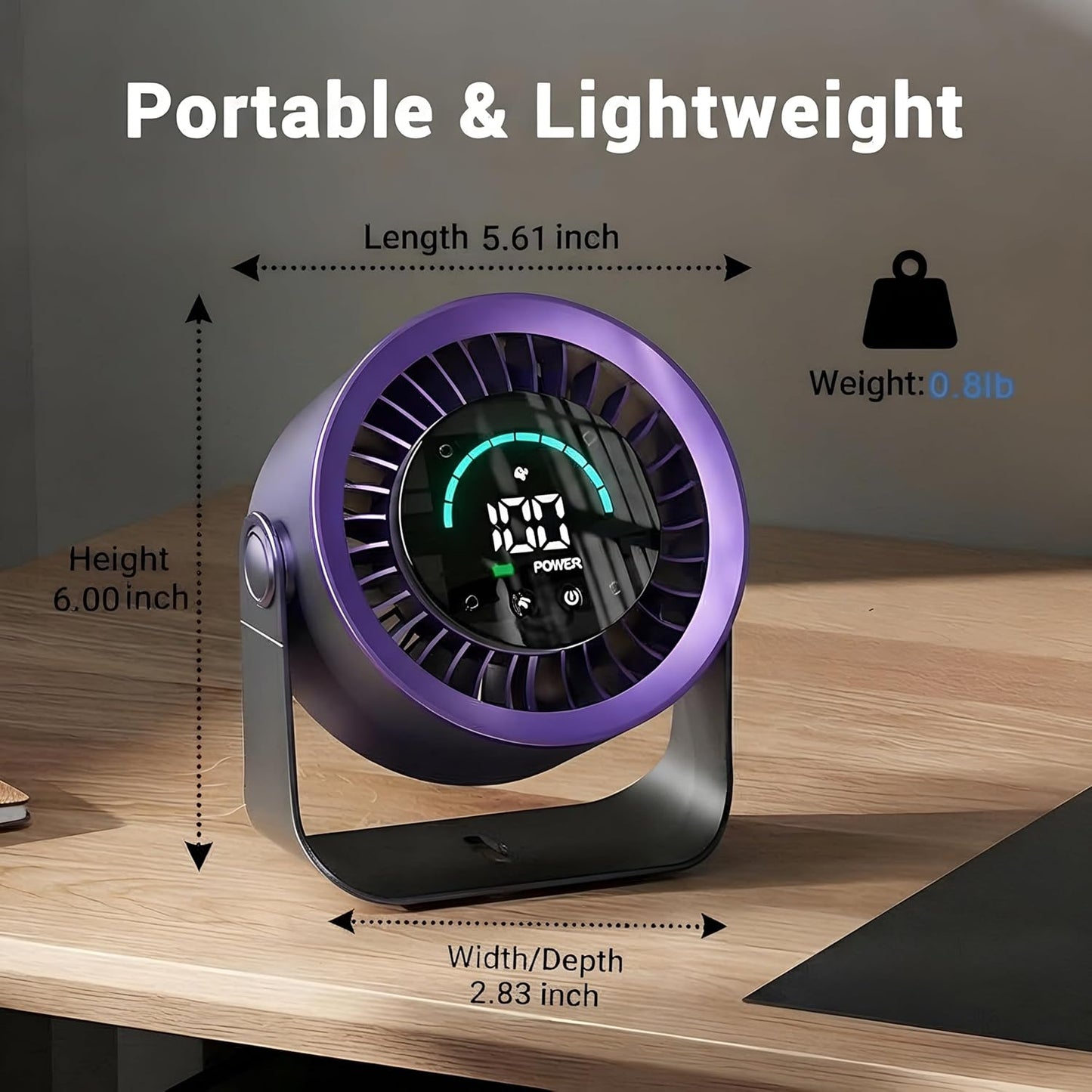 Mini Rechargeable Desk Fan with Touchscreen