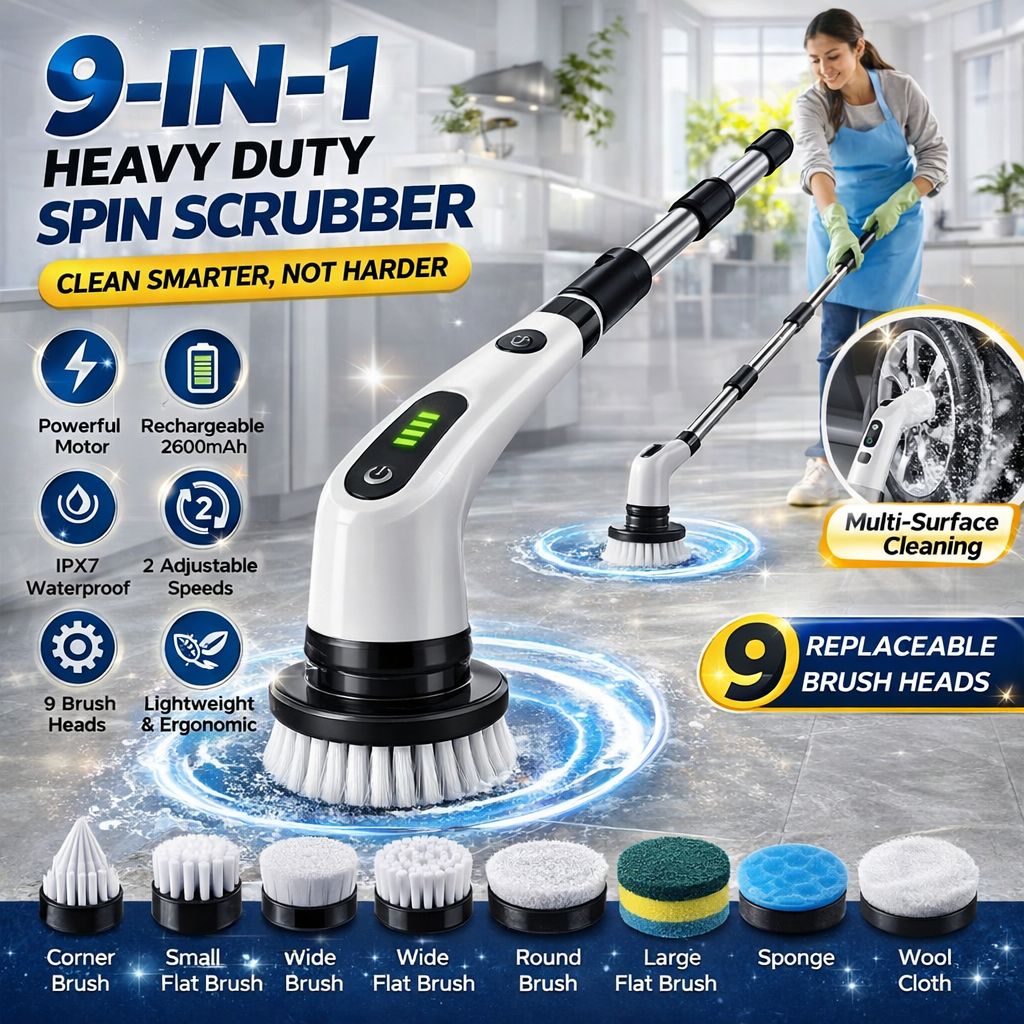 9 in 1 Cordless Electric Spin Scrubber
