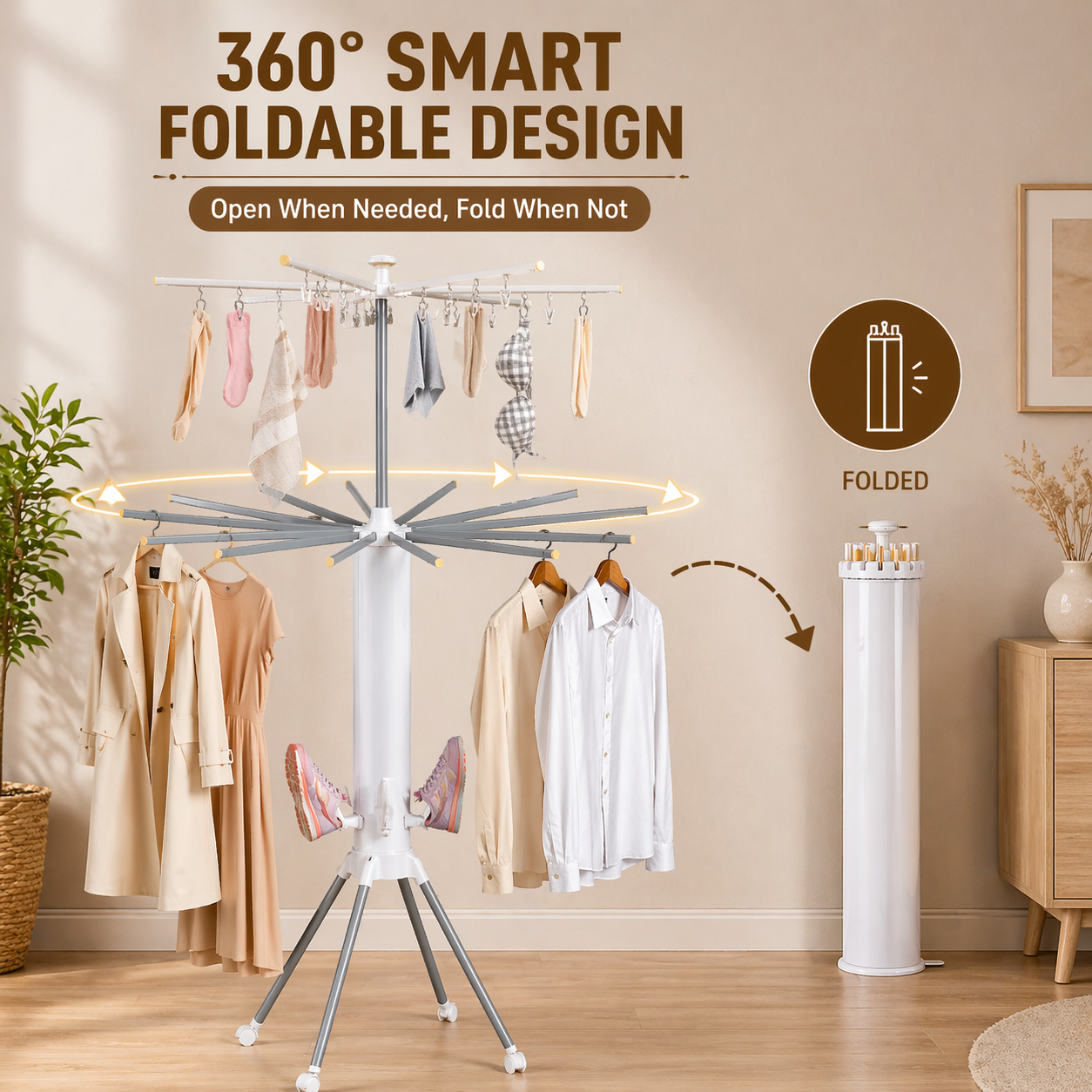 4-Layer Foldable 360° Rotating Laundry Drying Rack