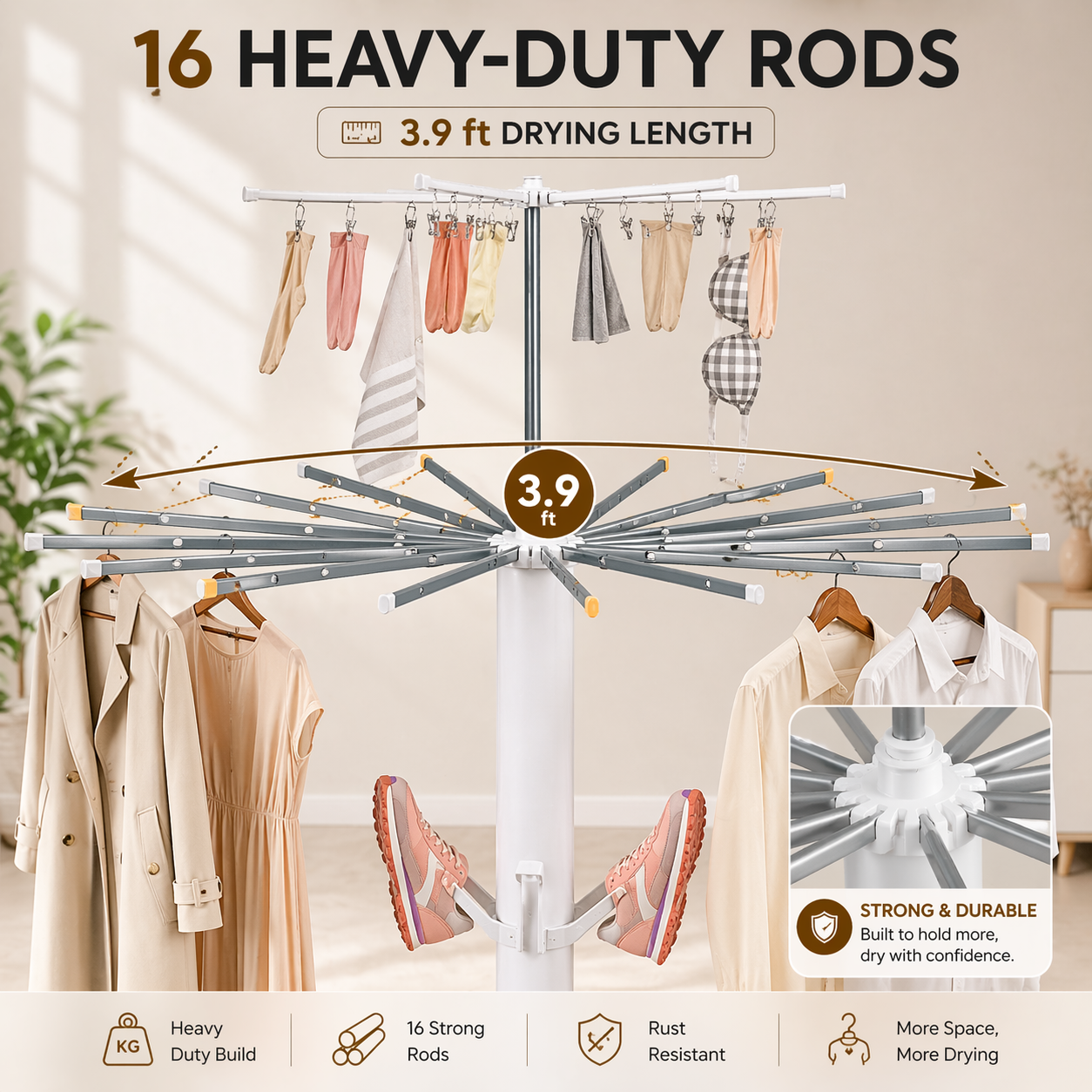 4-Layer Foldable 360° Rotating Laundry Drying Rack