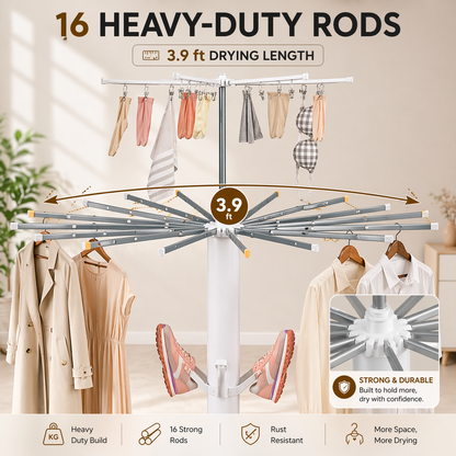 4-Layer Foldable 360° Rotating Laundry Drying Rack