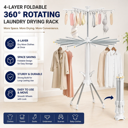 4-Layer Foldable 360° Rotating Laundry Drying Rack
