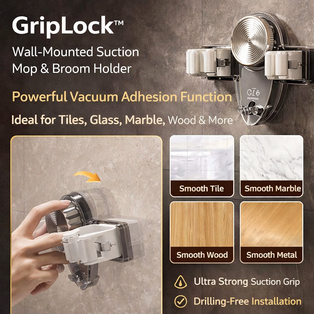 Drill-Free Wall-Mount Mop & Broom Holder