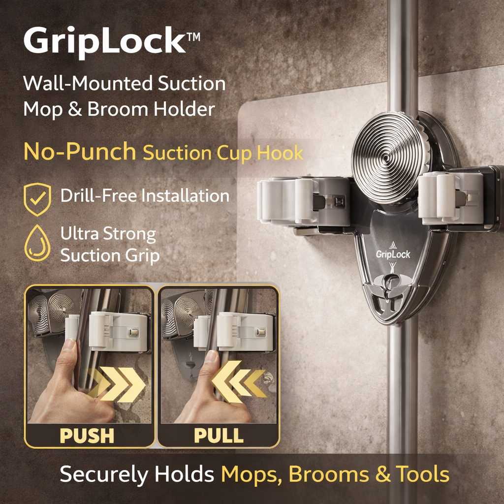 Drill-Free Wall-Mount Mop & Broom Holder