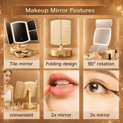 TriFold LED Makeup Mirror with 10X Magnification