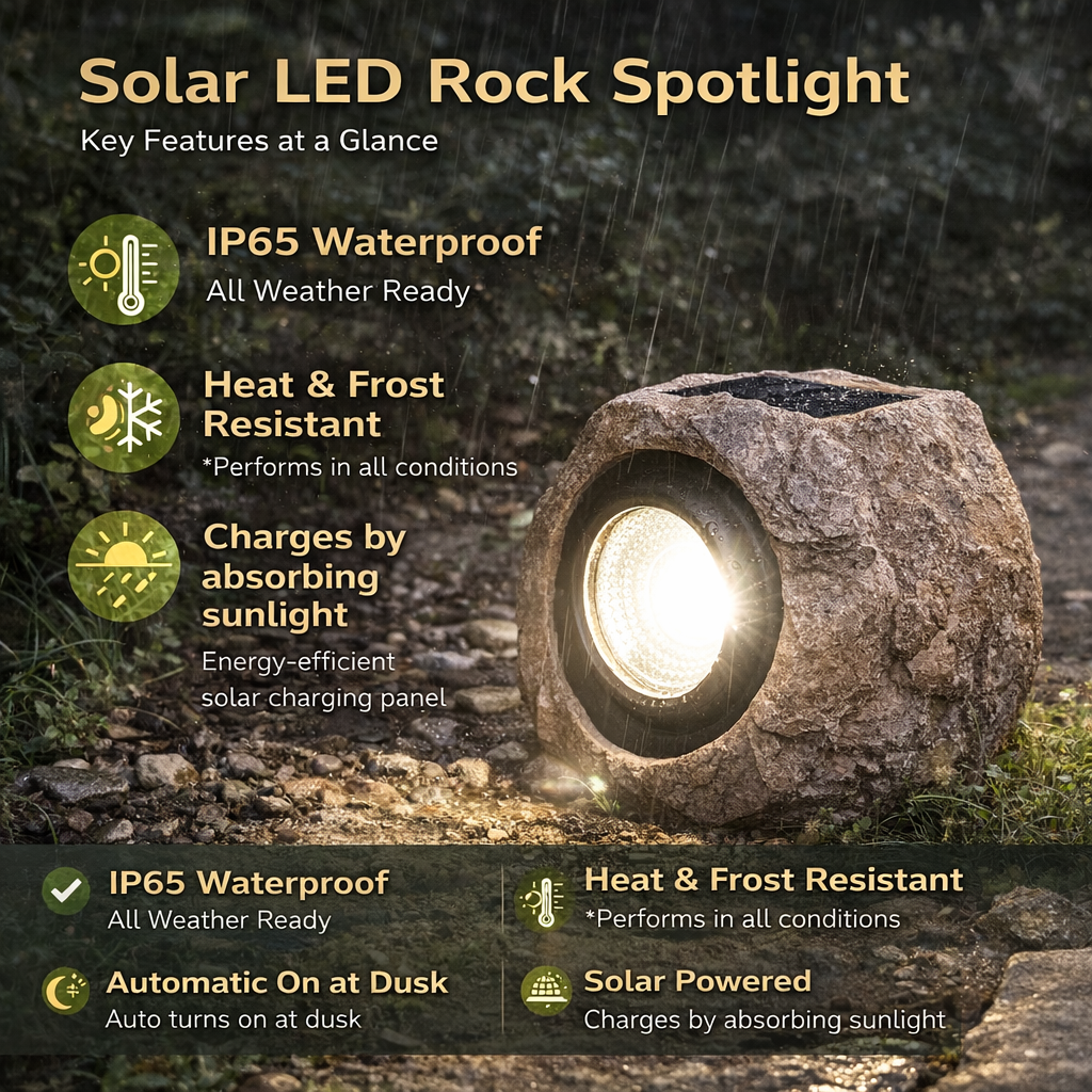 Solar LED Rock Garden Light (Waterproof)