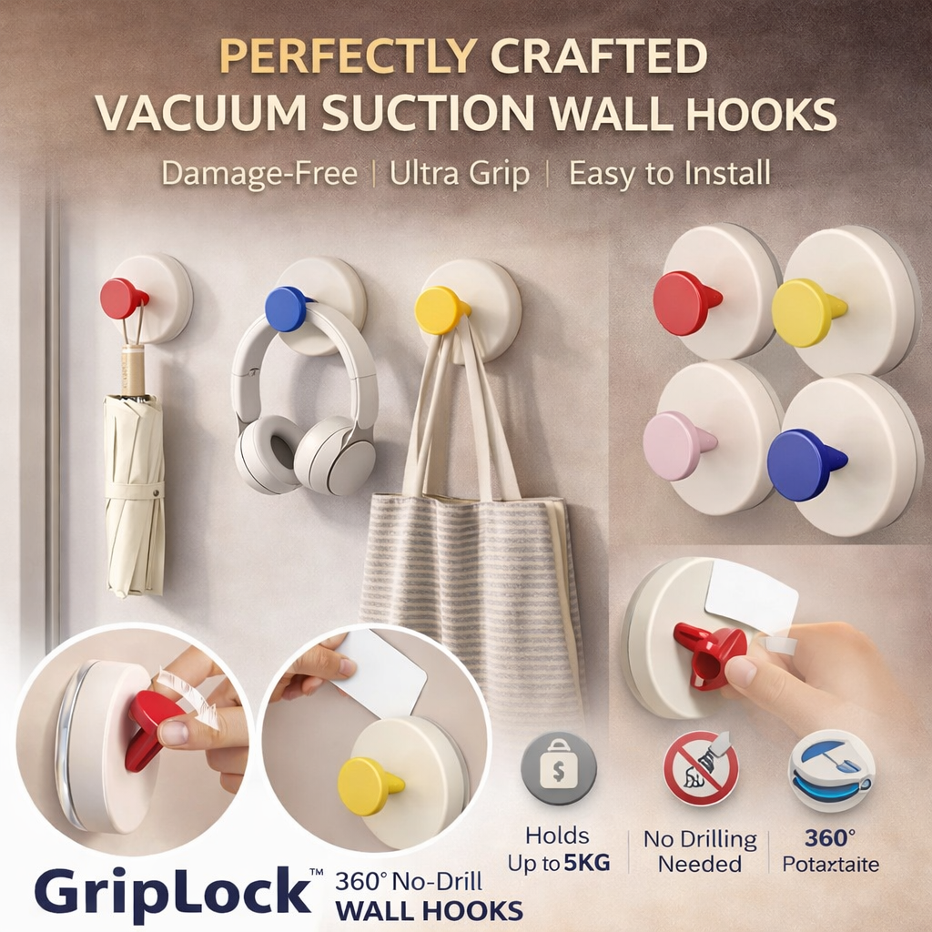 Vacuum Suction Wall Hooks (Pack Of 4)