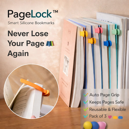PageLock™ Smart Silicone Bookmarks (Pack of 3)