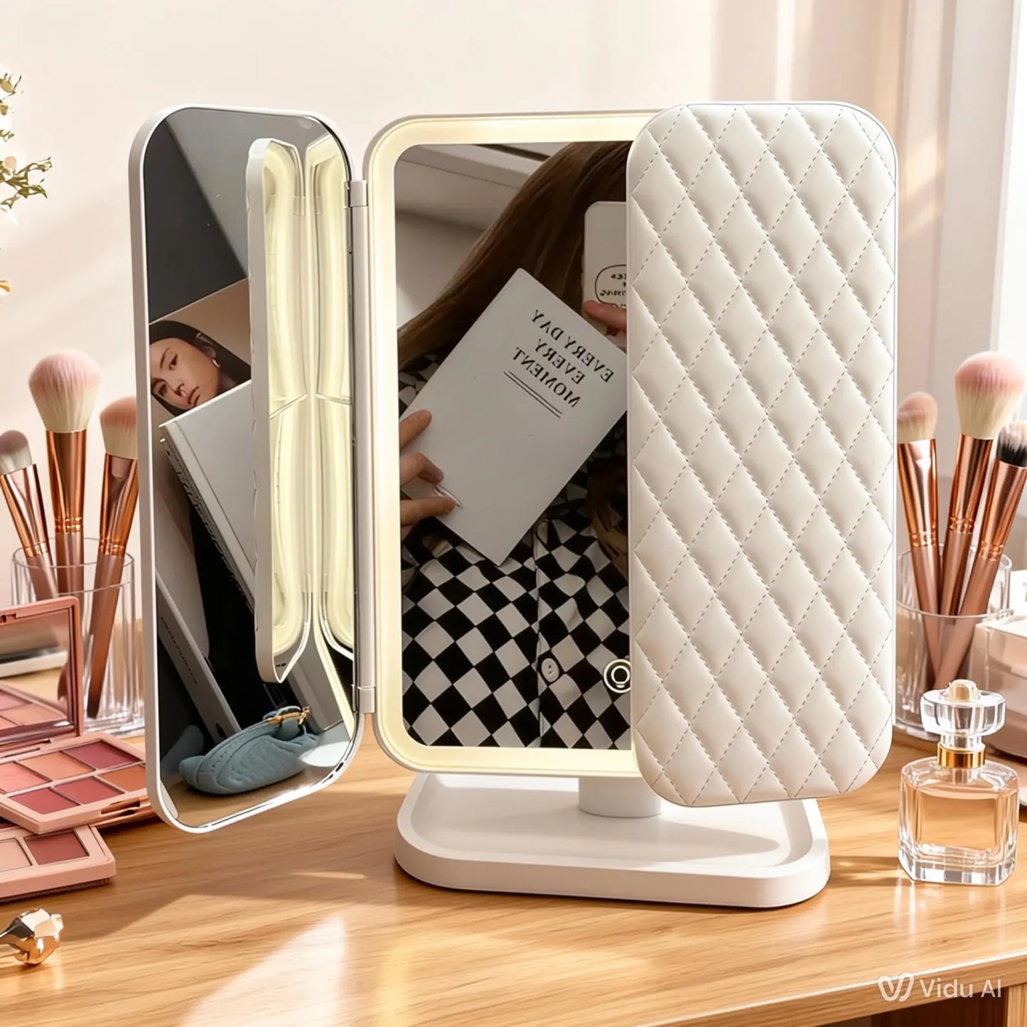 TriFold LED Makeup Mirror with 10X Magnification